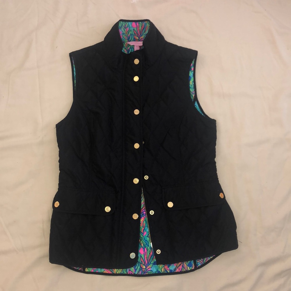 Lilly Black Quilted Vest w/ Gold Hardware